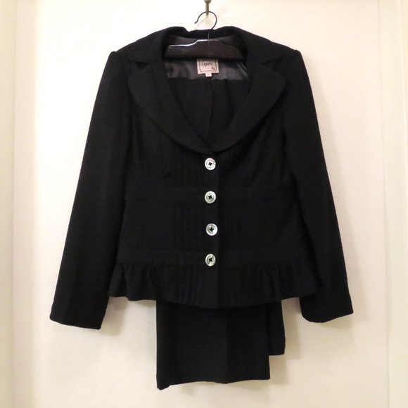 NANETTE LEPORE black wool suit jacket pants 4 6 S - Picture 1 of 7